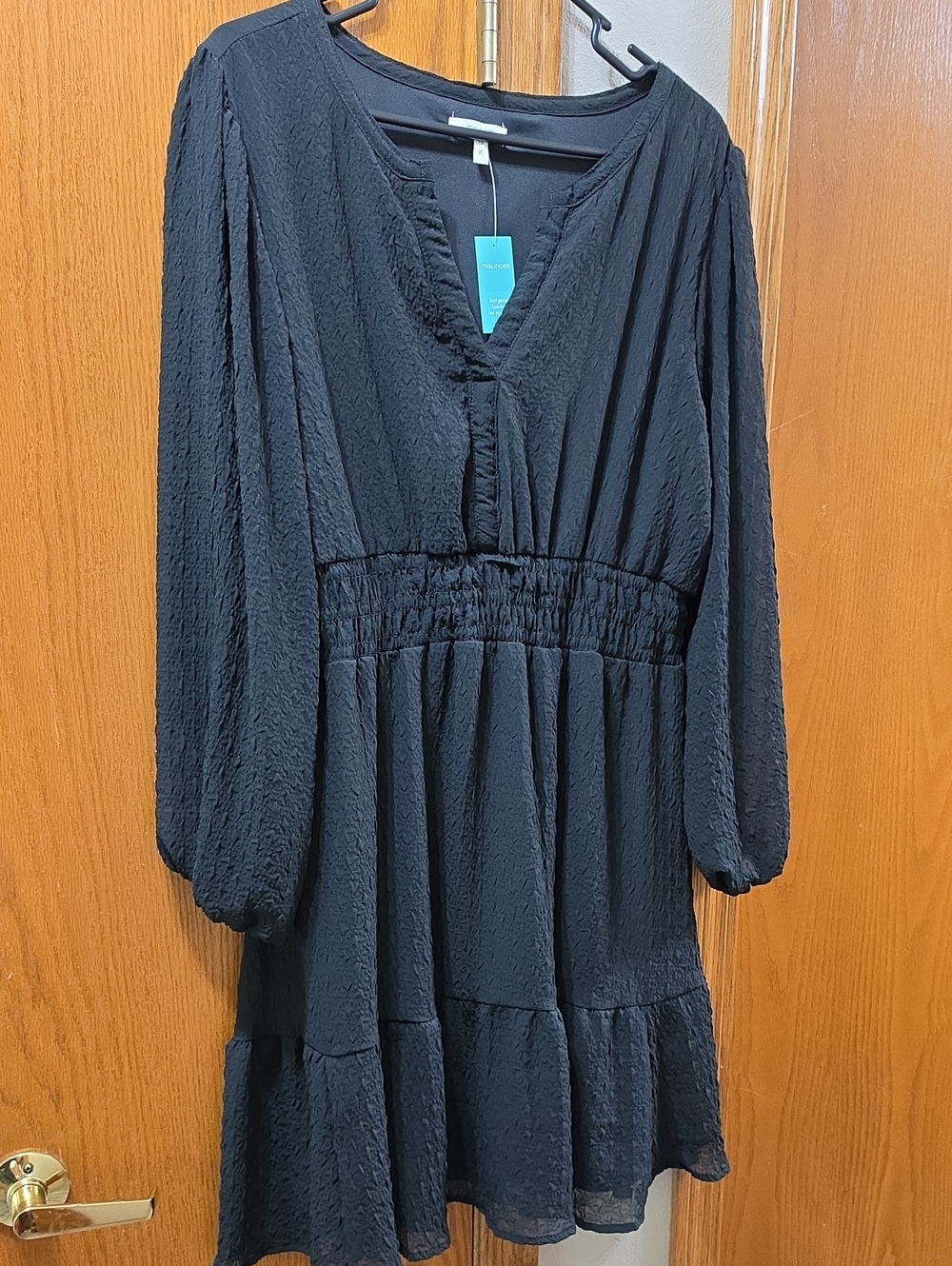 Maurices Black Long Sleeve Textured V-Neck Dress